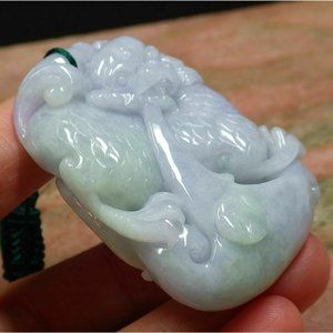 Certified Lavender Natural Burma A Jade jadeite Dragon Kai Lun Pendant Necklace